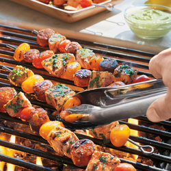 Grilled Fish and Smoked Sausage Skewers with Basil Aioli