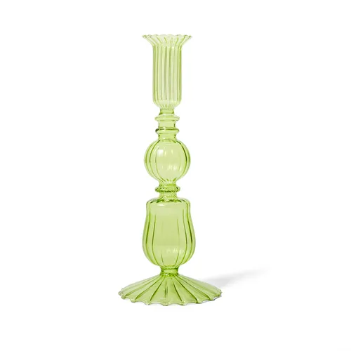 Sur La Table Green Glass Taper Candle Holder, 8.5"