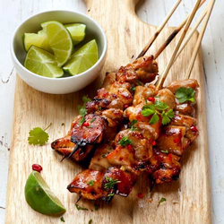 Tequila and Lime-Marinated Chicken Skewers with Cilantro Sauce