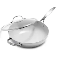 GreenPan Venice Pro Stainless Steel Ceramic Nonstick Wok with Lid, 12"
