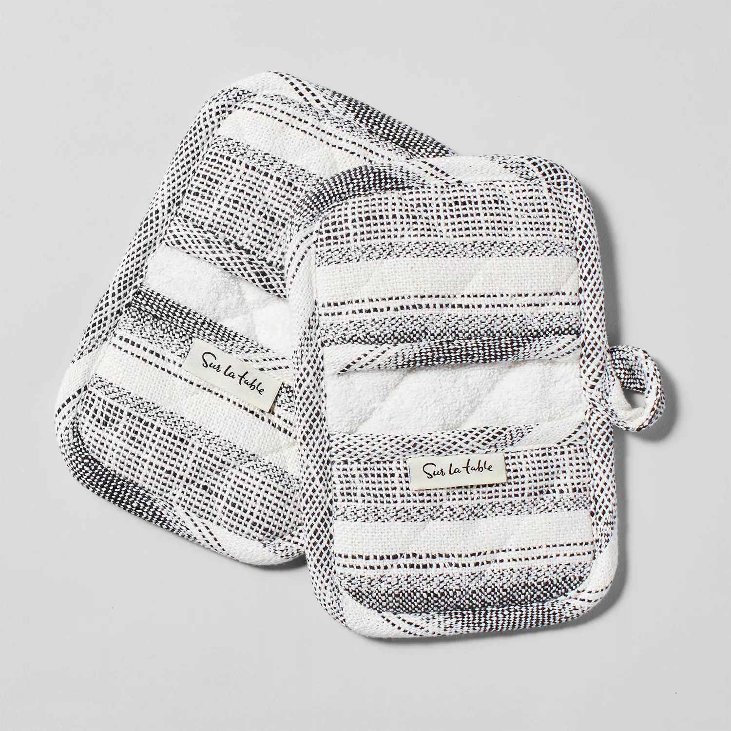 Cuisinart Set of 2 Grey Striped Tea Towels and Mini Oven Mitt