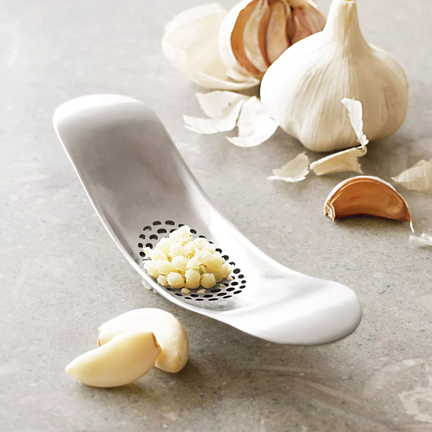 Sur La Table Easy Release Garlic Press, Silver