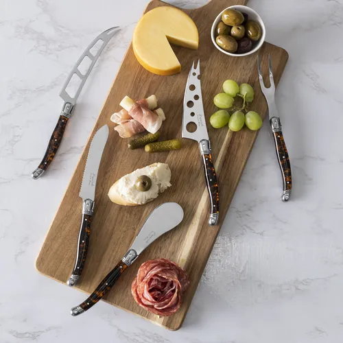 French Home 5-Piece Artisan Laguiole Cheese Knife Set with Tortoise Shell Handles