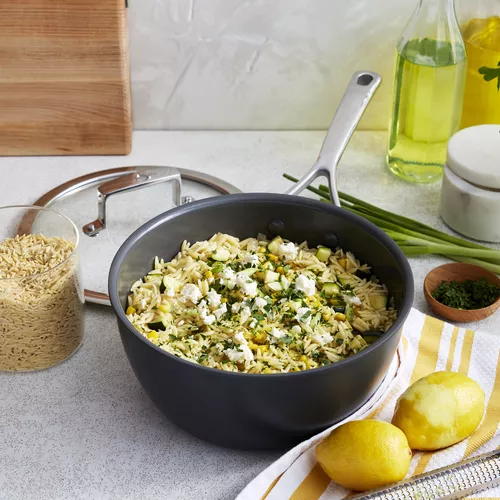 ONE POT ORZO WITH ZUCCHINI, FETA AND SWEET CORN