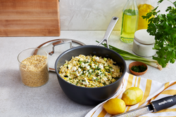 ONE POT ORZO WITH ZUCCHINI, FETA AND SWEET CORN