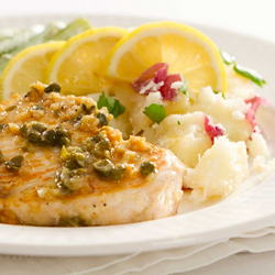 Swordfish Roasted with Potatoes and Served with Caper Mayonnaise