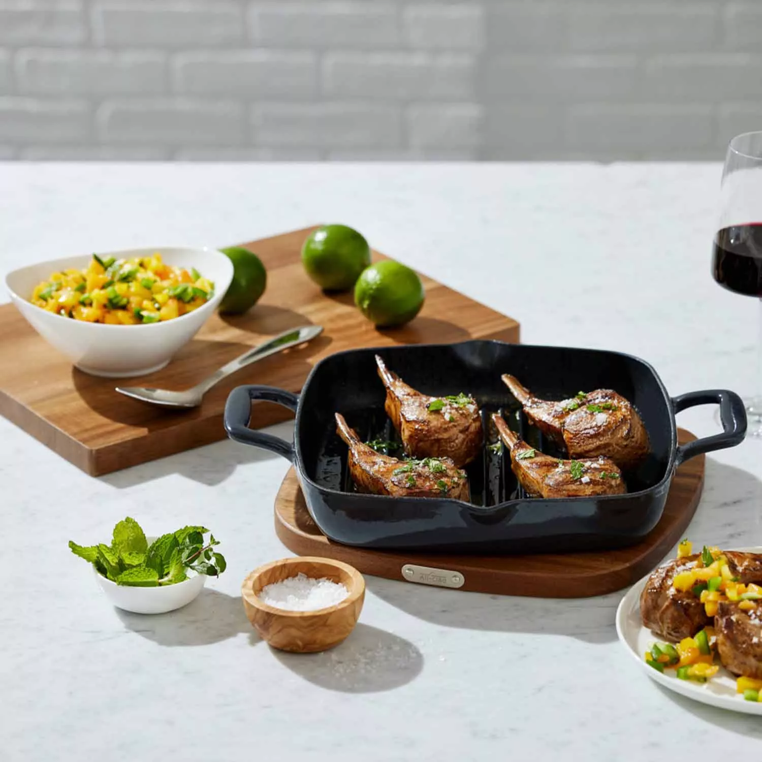 All-Clad 11 Enameled Cast Iron Grill Pan & Trivet - Black