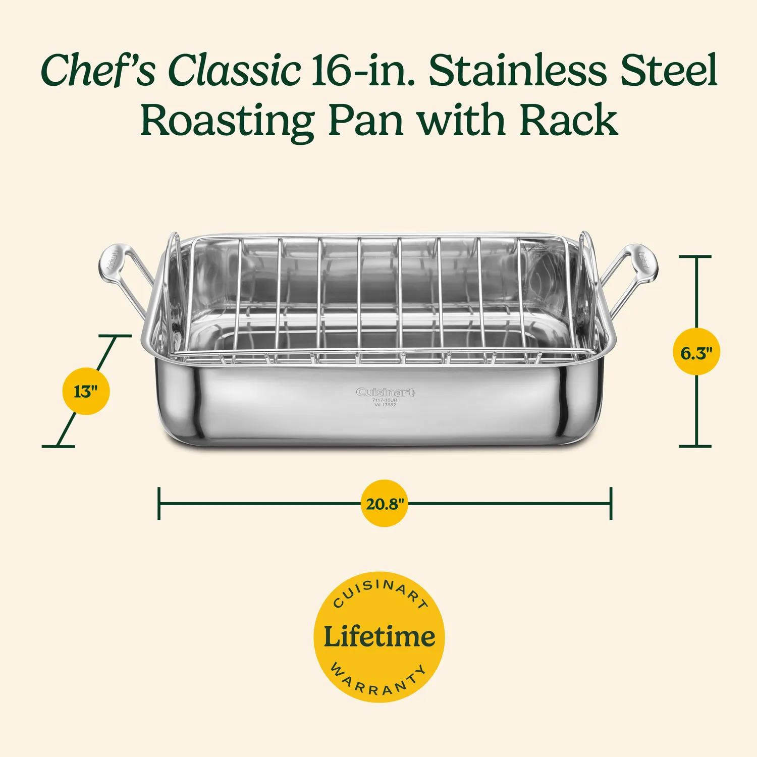 Cuisinart Chef's Classic Stainless Steel Roaster with Rack, 21" x 13"