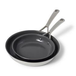Sur La Table Classic 5-Ply Ceramic Nonstick Stainless Steel Skillet Set of 2, 8" & 10"