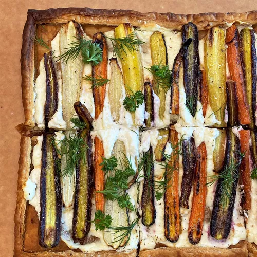 Rainbow Carrot and Ricotta Tart