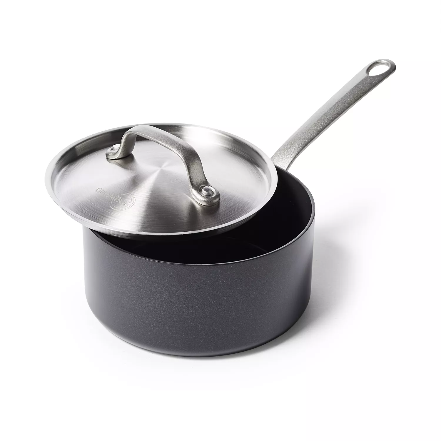 GreenPan Craft Steel Covered Saucepan, 3.3 qt, Silver