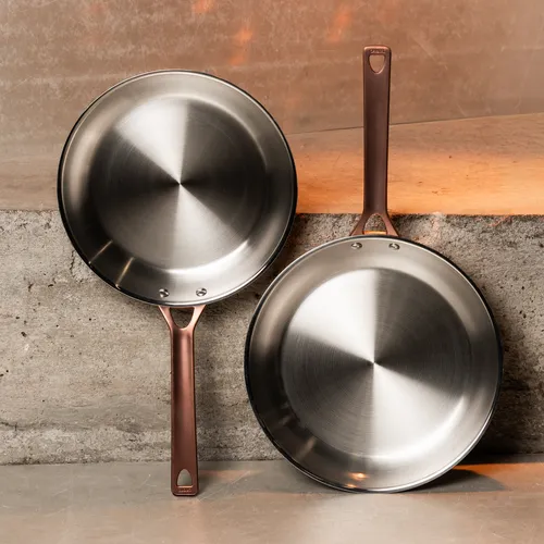 Cristel 1826 Stainless Steel Skillet with Antique Brass Handle