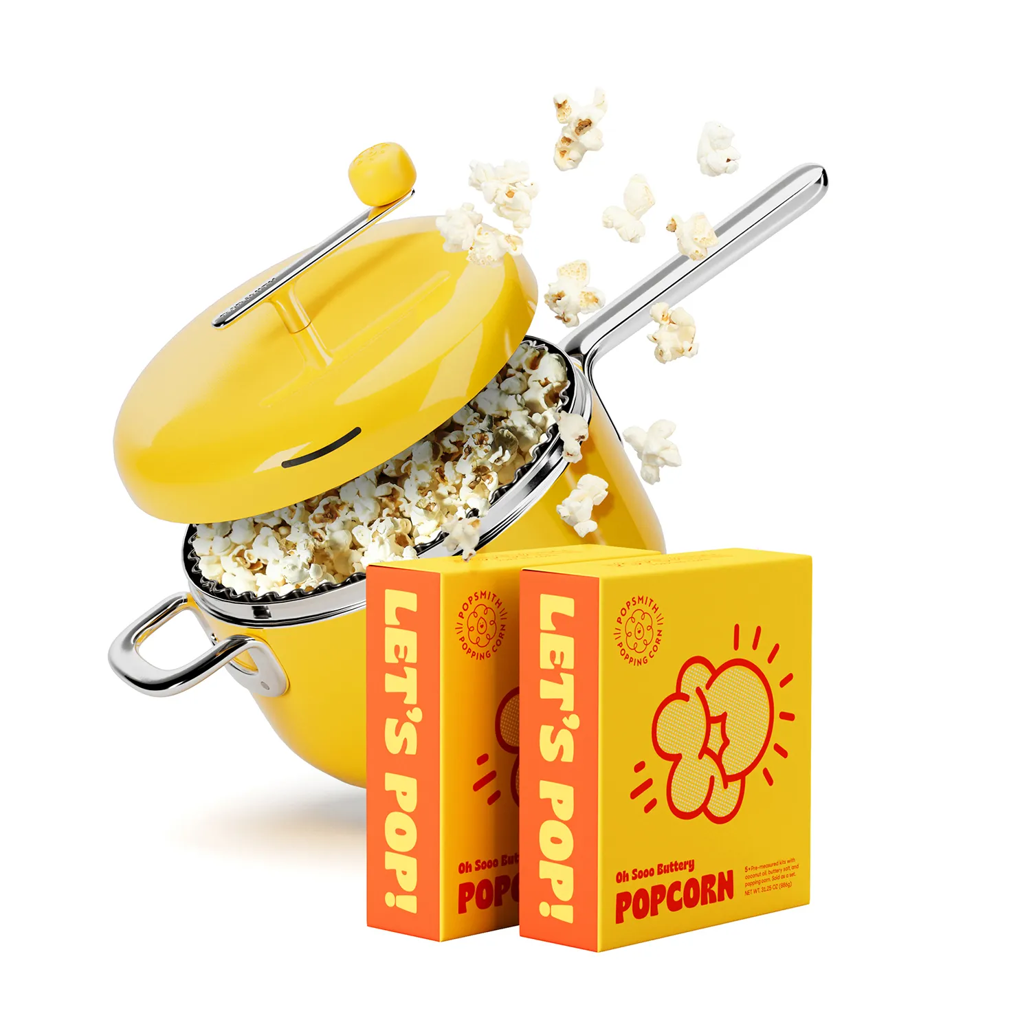 Popsmith Modern Stovetop Popcorn Popper with Buttery Popcorn Kits