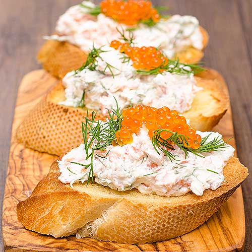 Creamy Salmon and Chive Mousse on Crostini