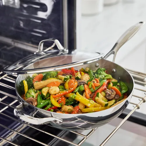 GreenPan Valencia Pro 3-Ply Stainless Steel Wok with Lid, 12" 