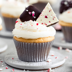 Vanilla Cupcakes with Peppermint Bark