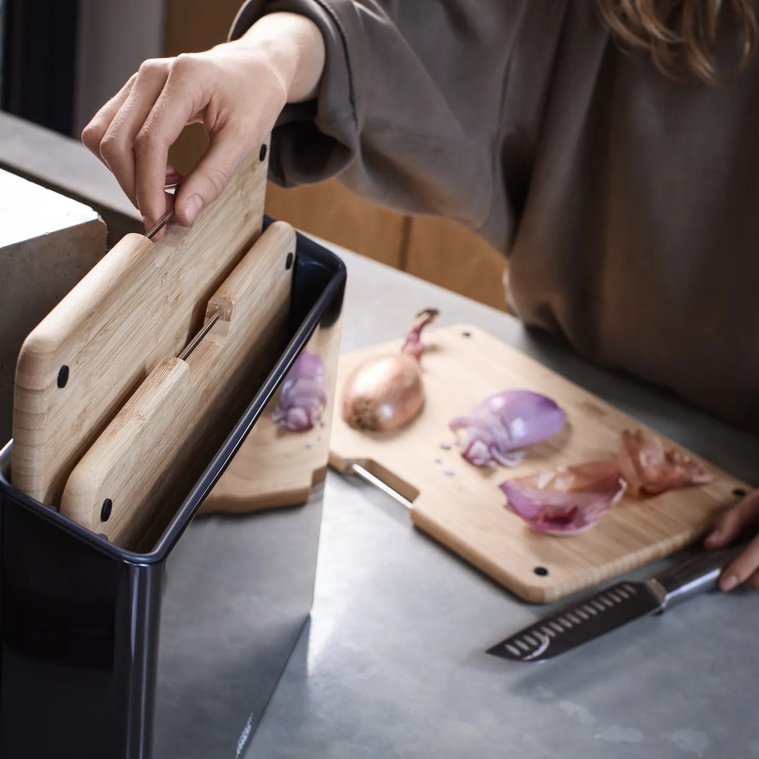Joseph Joseph Folio Steel Bamboo 3-Piece Cutting Board Set