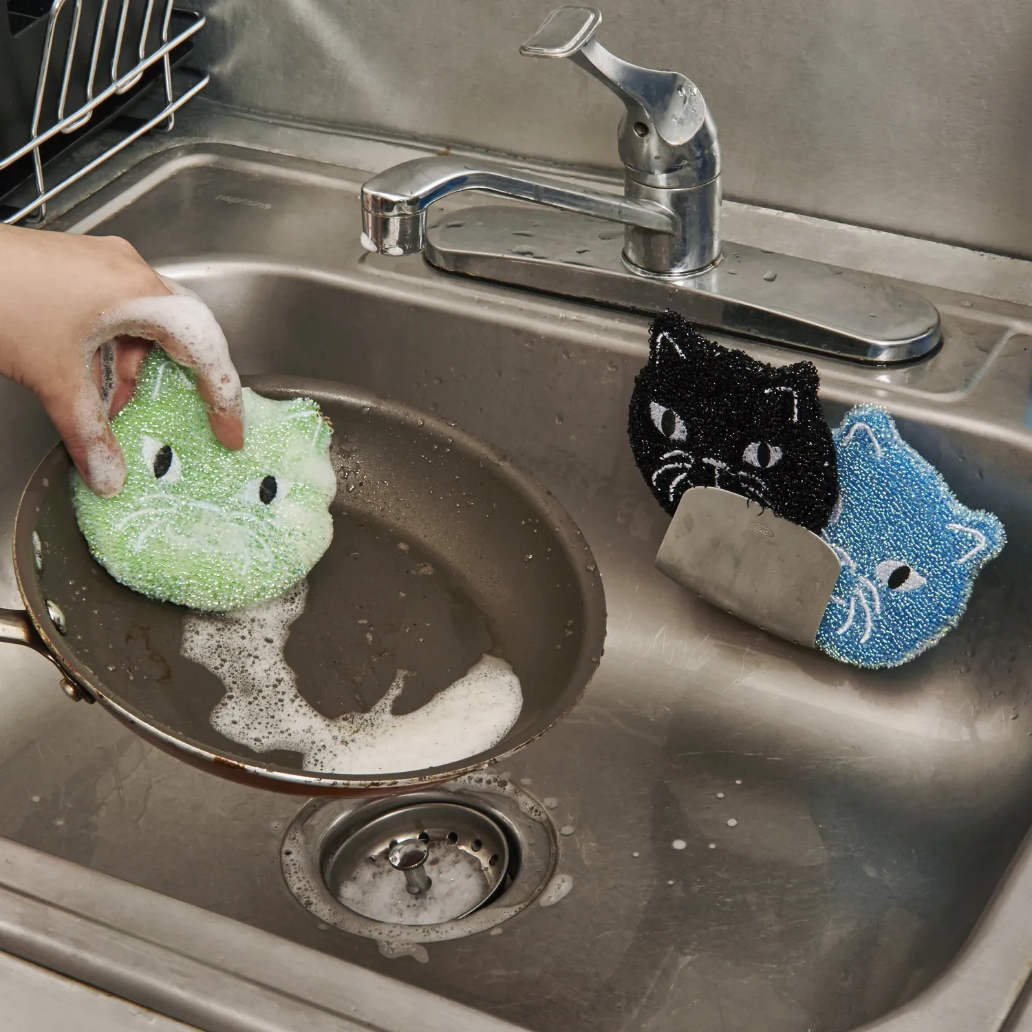 Kikkerland Kitty Scrub Sponges, Set of 3