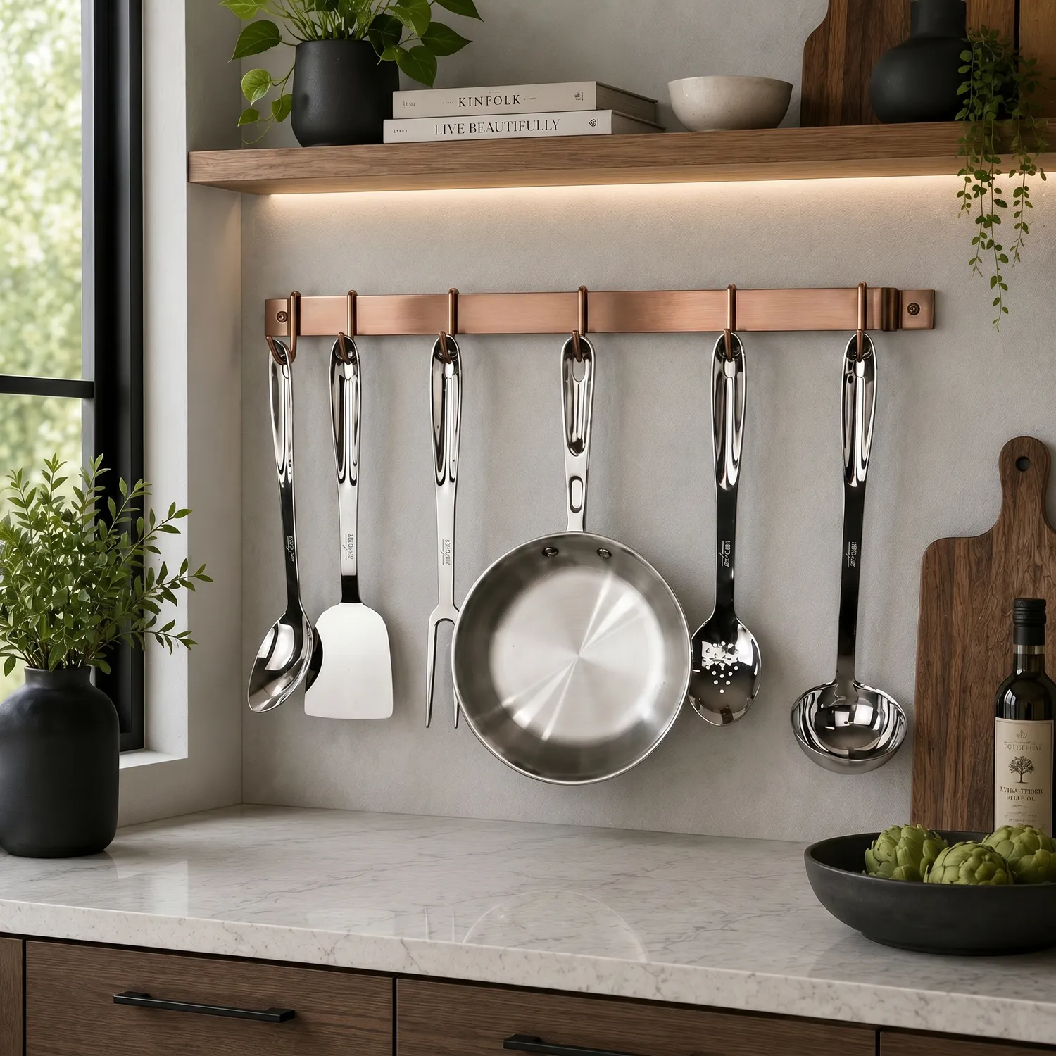 Enclume Easy Mount Brushed Copper Utensil Bar Wall Racks