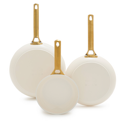 GreenPan Reserve Skillet, Set of 3 The blue color matches my kitchen decor and the gold handles look classy