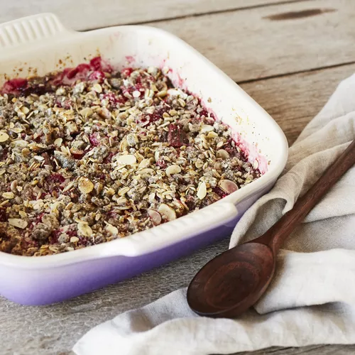 Rhubarb Raspberry Rye Crumble