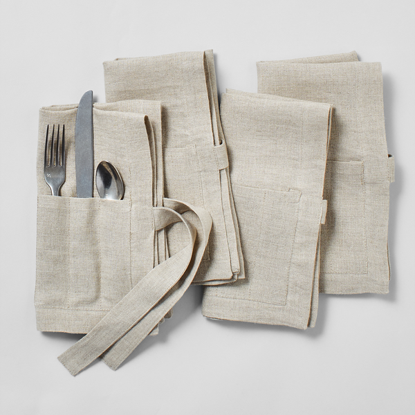 Sur La Table Wash Linen Flatware Pocket Napkins, Set of 4
