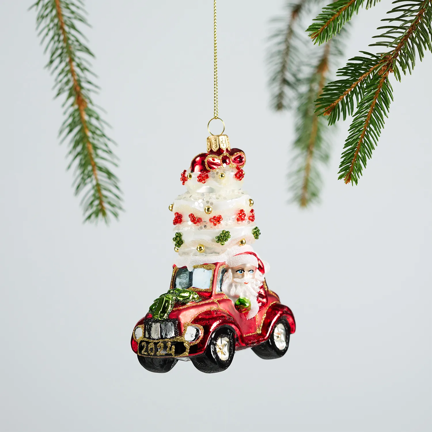 Sur La Table Truck with Cake Glass Ornament, 4.7"