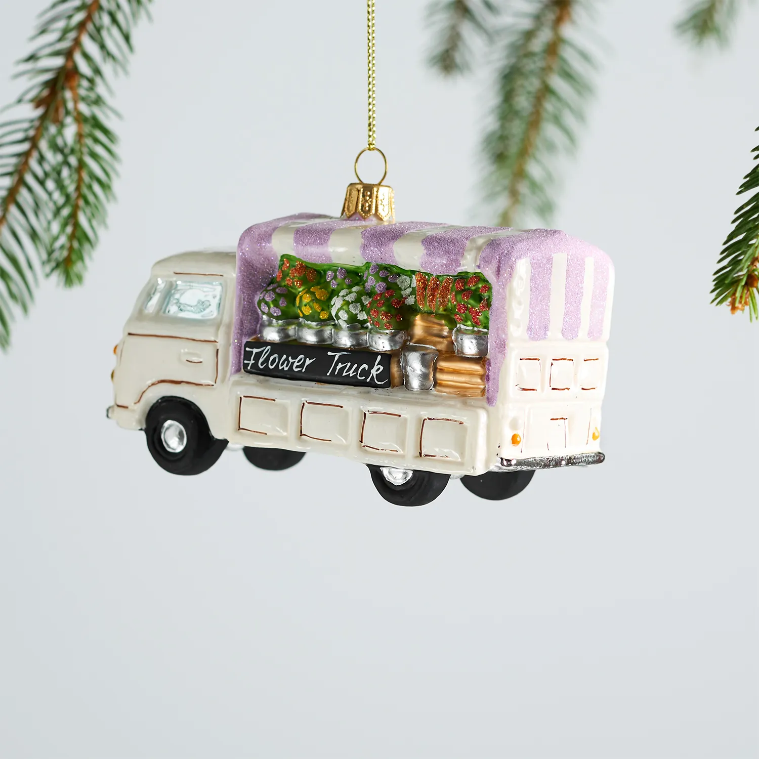 Sur La Table Flower Truck Glass Ornament, 4.6"