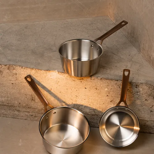 Cristel 1826 Stainless Steel Open Saucepan with Antique Brass Handle