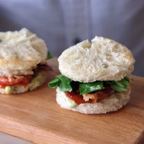 Mini Prosciutto Club Sliders with Avocado Aioli