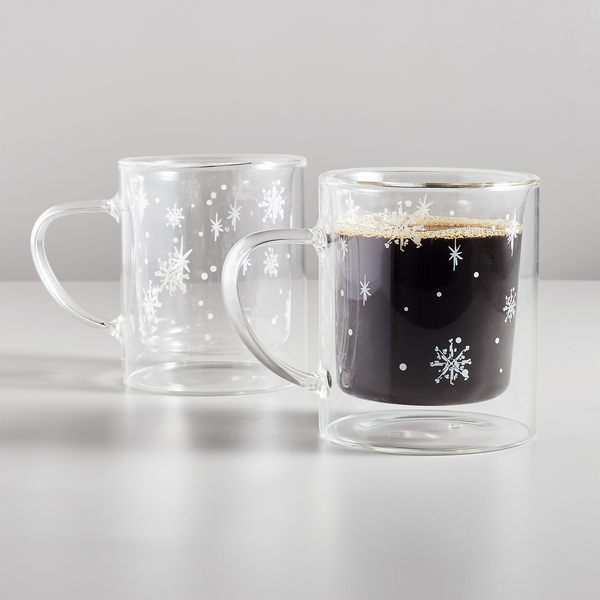 Sur La Table Holiday Wonder Snowflake Double-Wall Coffee Mugs, Set of 2