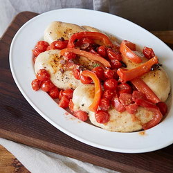 Pan-Roasted Chicken Breast with Tomatoes, Olives and Red Pepper