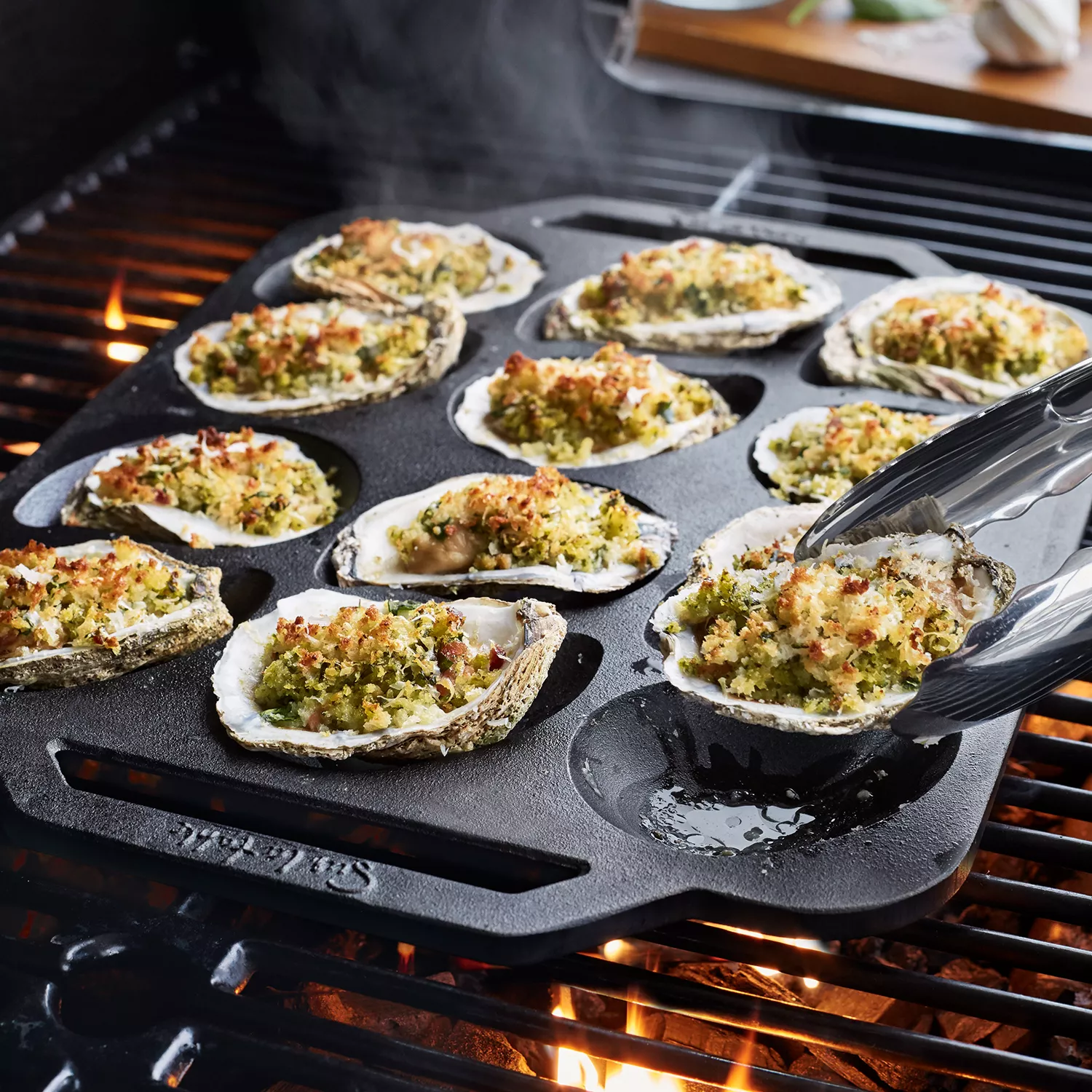 Cast Iron Roasted Oysters with Spinach and Bacon Recipe