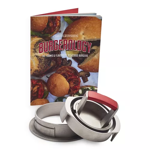 Sur La Table Cast Aluminum 3-in-1 Adjustable Burger Press with Recipe Book Sur La Table Cast Aluminum 3-in-1 Adjustable Burger Press with Recipe Book