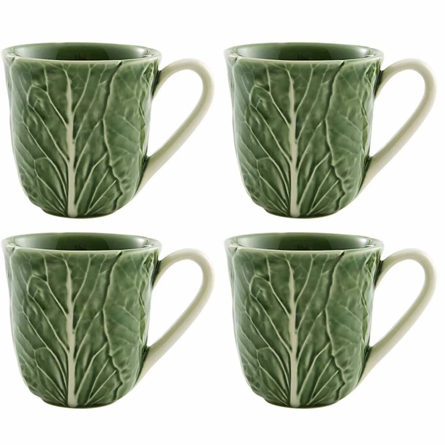 Bordallo Pinheiro Cabbage Green Mugs, Set of 4