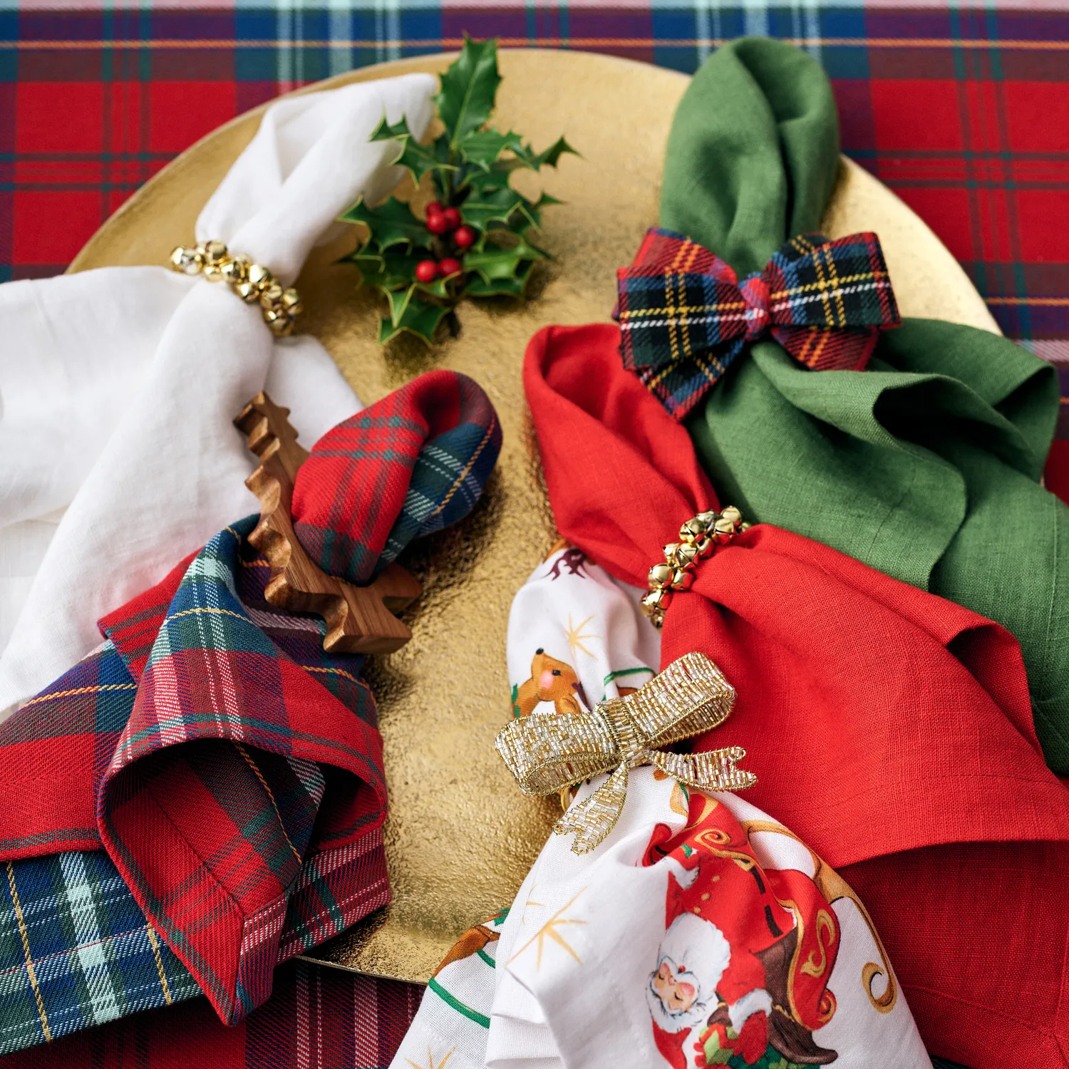 Sur La Table Jolly Santa Plaid Napkins, Set of 4