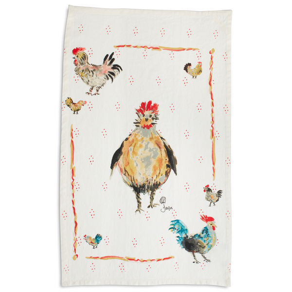 Jacques P&#233;pin Collection Framed Chickens Linen Kitchen Towel, 28&#34; x 18&#34;