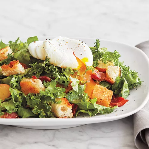 Frisee Salad with Bacon, Egg and Garlic Toasts