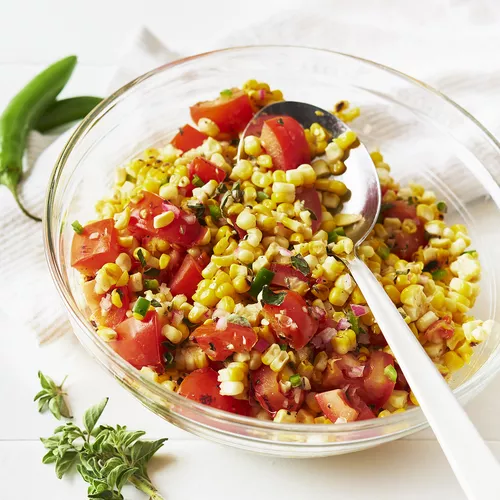Barbecued Corn and Tomato Salad with Fresh Oregano Vinaigrette