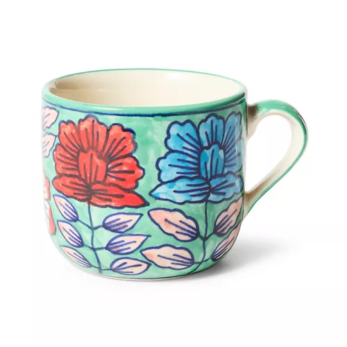 Sur La Table Hand Painted Green & Pink Stoneware Mug, 18.8 oz.