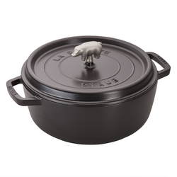 Staub Cast Iron Cochon Shallow Wide Round Cocotte, 6 qt. The BEST Cast Iron