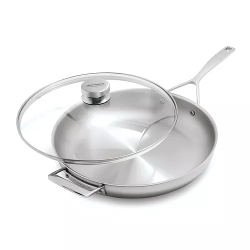 Demeyere Essential5 Stainless Steel 12.5" Frying Pan with Glass Lid
