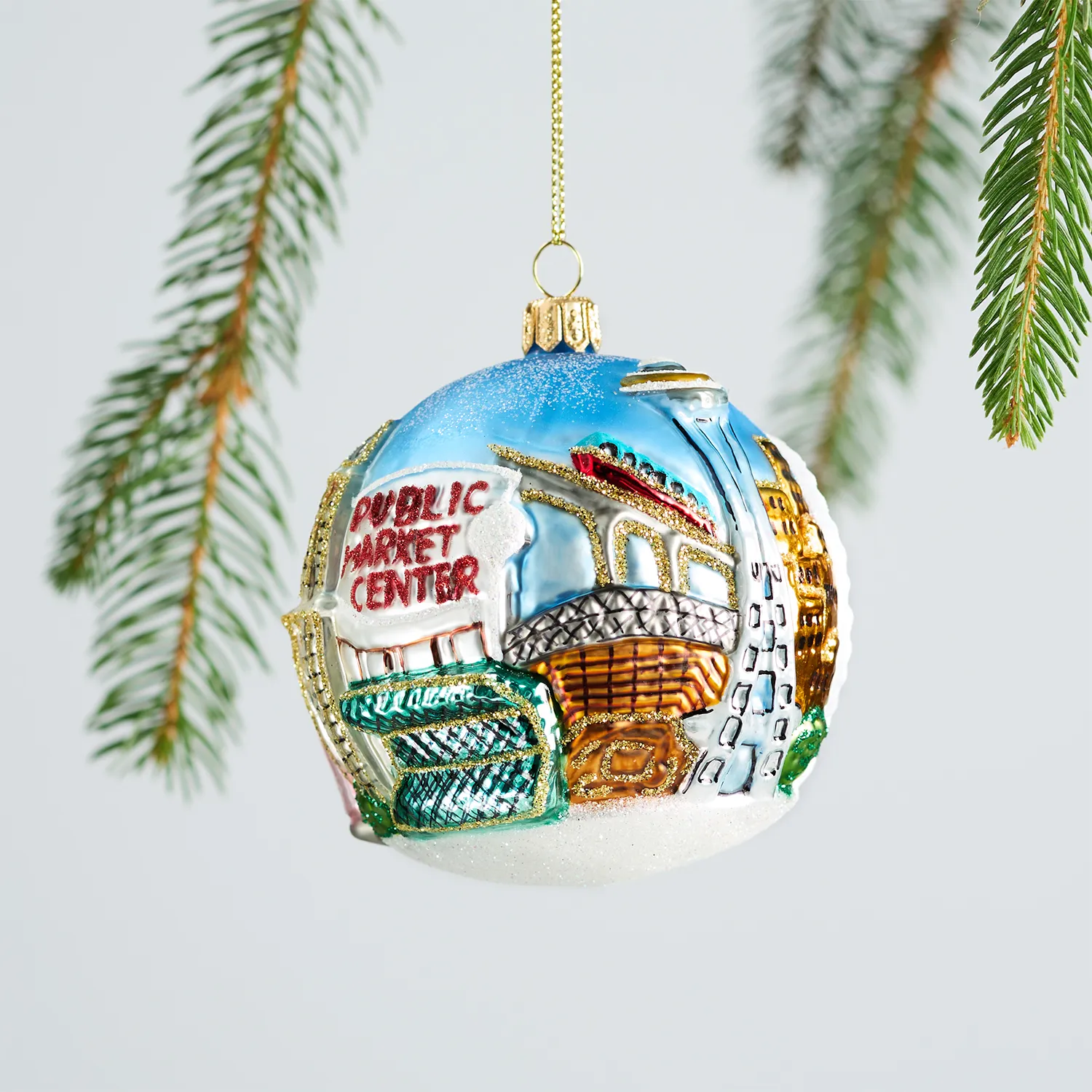 Sur La Table Seattle Ball Glass Ornament, 3.5"