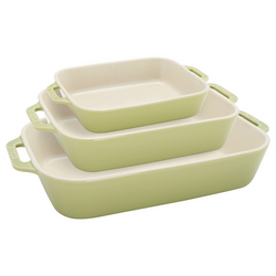 Staub Pastel Macaron Stoneware 3-Piece Rectangular Baker Set Stylish and Utilitarian Baking Dishes