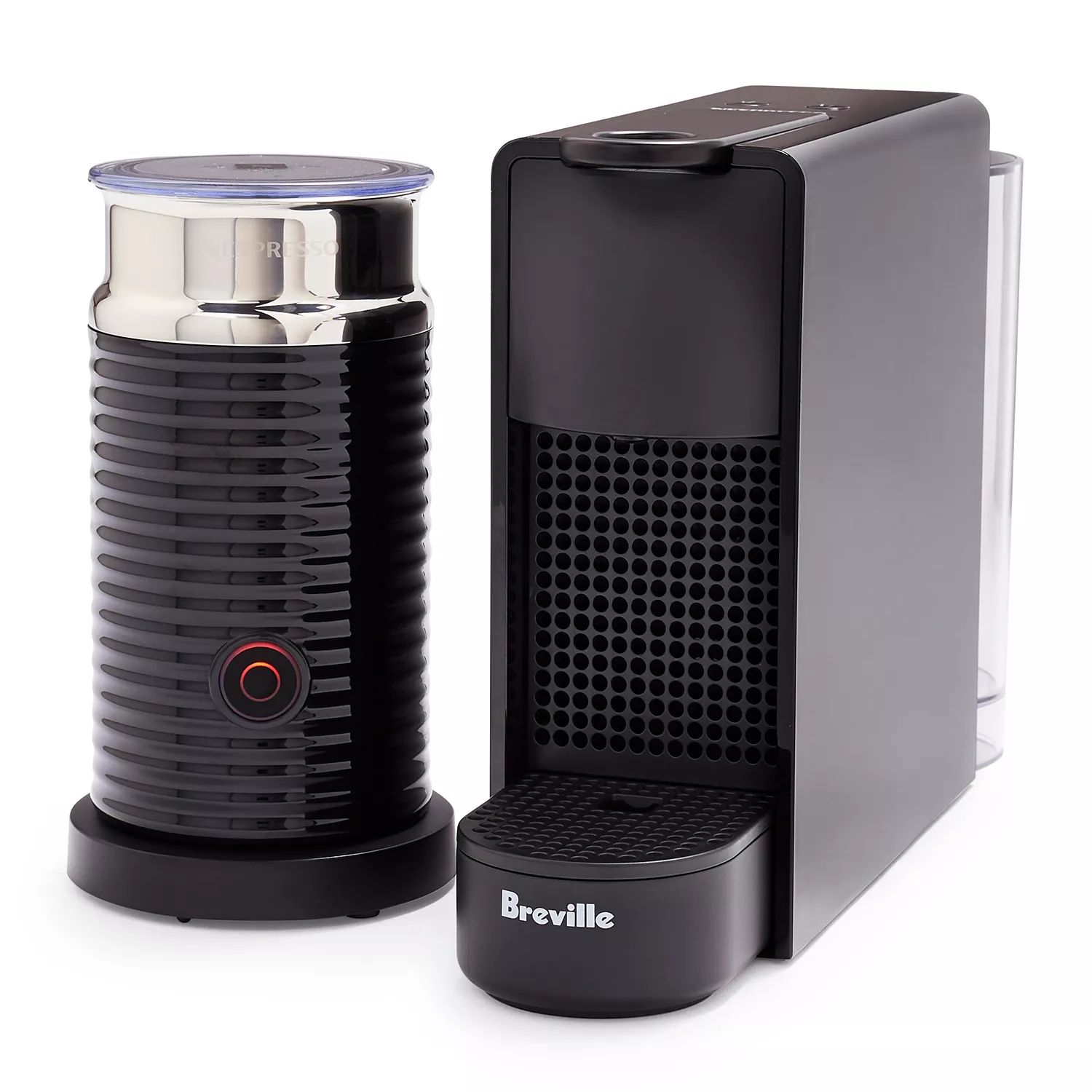 Breville Nespresso Essenza Mini Coffee Maker with Aeroccino 3 Milk Frother Piano Black