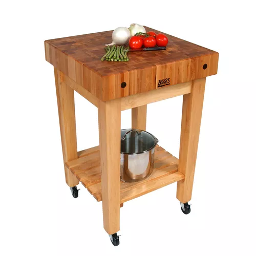 John Boos Maple End-Grain 4" Thick Butcher Block Table w/ Casters, 24" x 24" x 36"