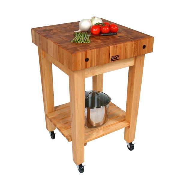 John Boos Maple End-Grain 4" Thick Butcher Block Table w/ Casters, 24" x 24" x 36"