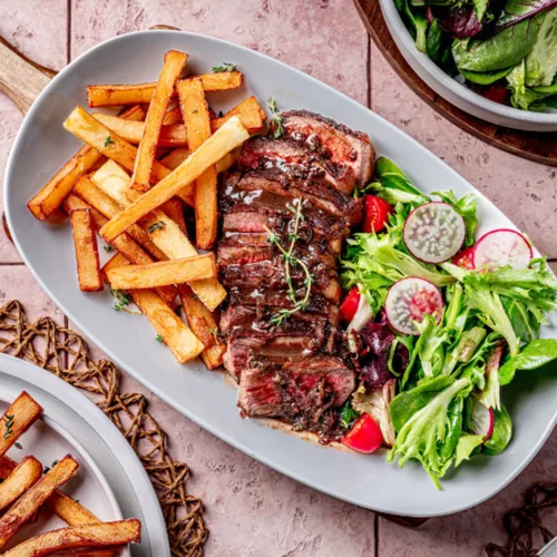 Seared Steak with a Red Wine Pan Sauce &#38; Pommes Frites