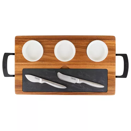 Viking Acacia and Slate Cheese Board, Set of 7