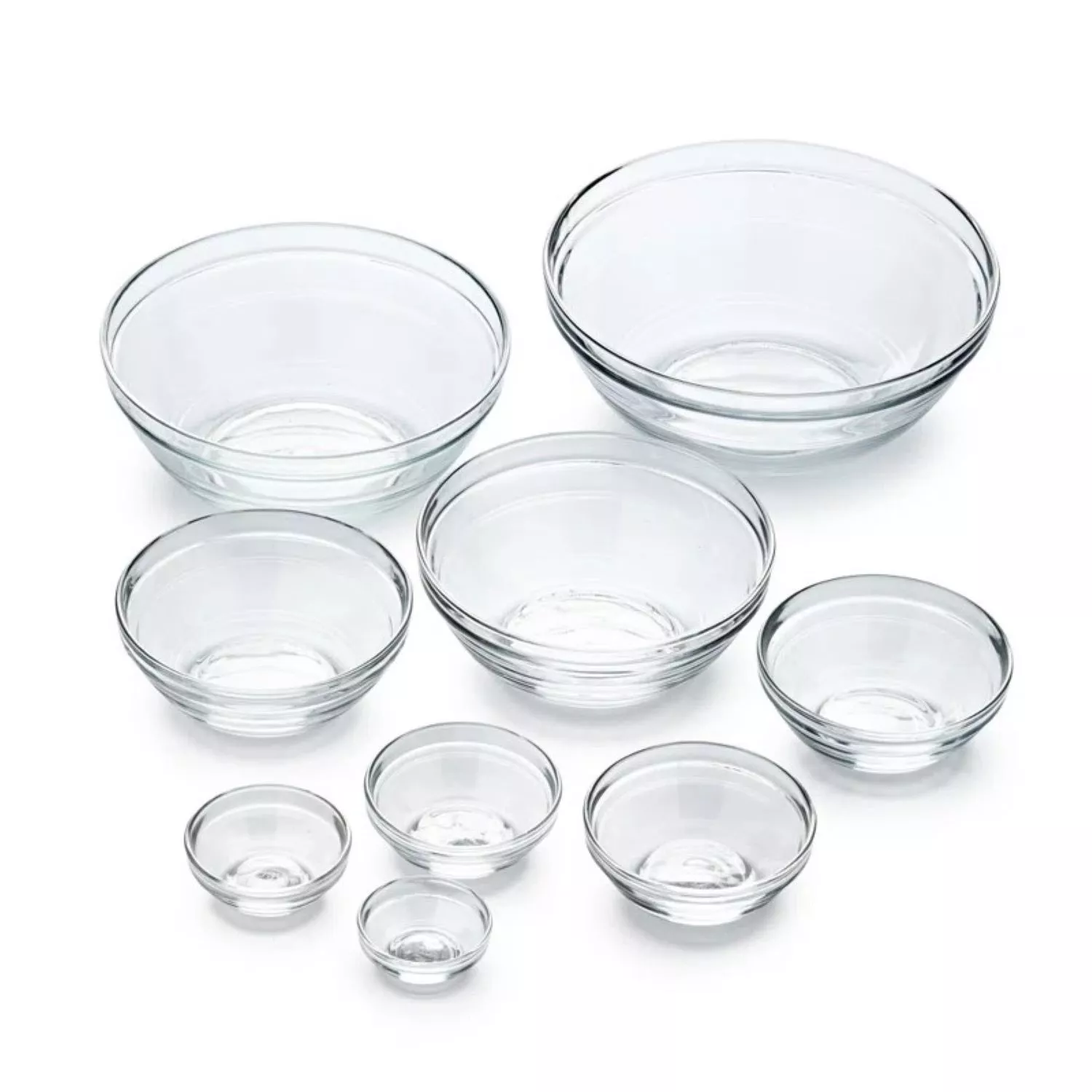 Duralex Lys Glass Mixing Bowls, Set of 9